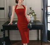 Vsmme Elegant Party Dresses for Women 2024 Summer New Halter Midi Dress Ladies Solid Strapless Clothing Femme Fashion Slim Vestidos