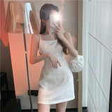 Vsmme Spring and Summer outfitSummer Sexy White Spaghetti Strap Party Mini Dress 2024 French Prom Women Clothe Backless Pearls Camisole Black Sleeveless Dress