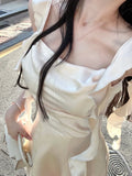 Vsmme 2024 Spring and Summer outfitElegant Sleeveless Satin Mini Dress Women  Summer Korean Short Design Spaghetti Strap Vintage Fairy Sweet Female Clothing