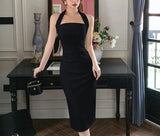 Vsmme Elegant Party Dresses for Women 2024 Summer New Halter Midi Dress Ladies Solid Strapless Clothing Femme Fashion Slim Vestidos