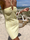 Vsmme Strapless Knit Mini Dresses Women Off-Shoulder Stripe Knitting Bodycon Dress Summer Beach Party Halter Club Streetwear