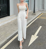 Vsmme Spring Outfit Lace Splicing Jumpsuit Women 2024 Summer New Women's Suspender High Waist White Wide Leg Pants Elegant Evening Party Chic