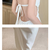 Vsmme Elegant White Spaghetti Strap Backless Dresses for Women 2024 Slim A-LINE Beach Dresses Summer Sexy Fashion Fairy Party Dresses