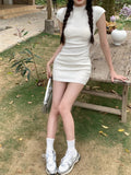 Vsmme Spring Outfit Korean style Dresses Women Solid Summer Slim Fashion Mini Popular Chic High Waist Ladies Temperament Elegant Half  Collar