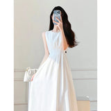 Vsmme 2024 Summer Women Sleeveless White Black Midi Dresses Hepburn Chic Elegant Casual Evening Party O-Neck Sundress Female Vestido