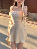 Vsmme 2024 Spring and Summer outfitElegant Sleeveless Satin Mini Dress Women  Summer Korean Short Design Spaghetti Strap Vintage Fairy Sweet Female Clothing