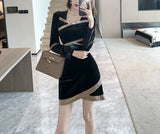 Vsmme Vintage Korean Autumn New Velvet Midi Dresses for Women 2024 Elegant Fashion Square Collar Long Sleeves Black Female Clothing